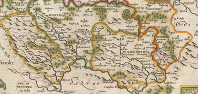 Alte Karte von hierfordshire 1611 von John Speed ​​- Hereford, Leominster, Ross-on-Wye, Ledbury, Bromyard