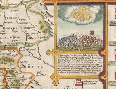 Ancienne carte de Herefordshire 1611 par John Vitesse - Hereford, Leominster, Ross-on-Wye, Ledbury, Bromyard