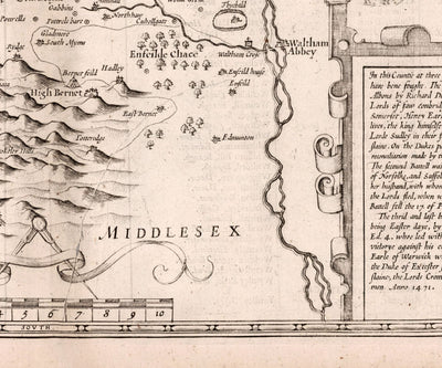Viejo mapa de Hertfordshire, 1611, John Speed ​​- Stevenage, St Albans, Watford, Hemel Hempstead