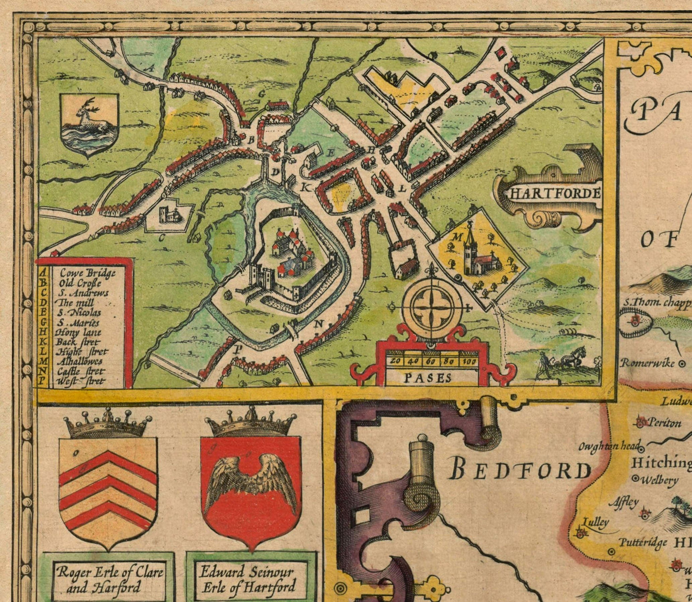 Old Map Of Hertfordshire In 1611 By John Speed Stevenage St Albans old-map-of-hertfordshire-in-1611-by-john-speed-stevenage-st-albans