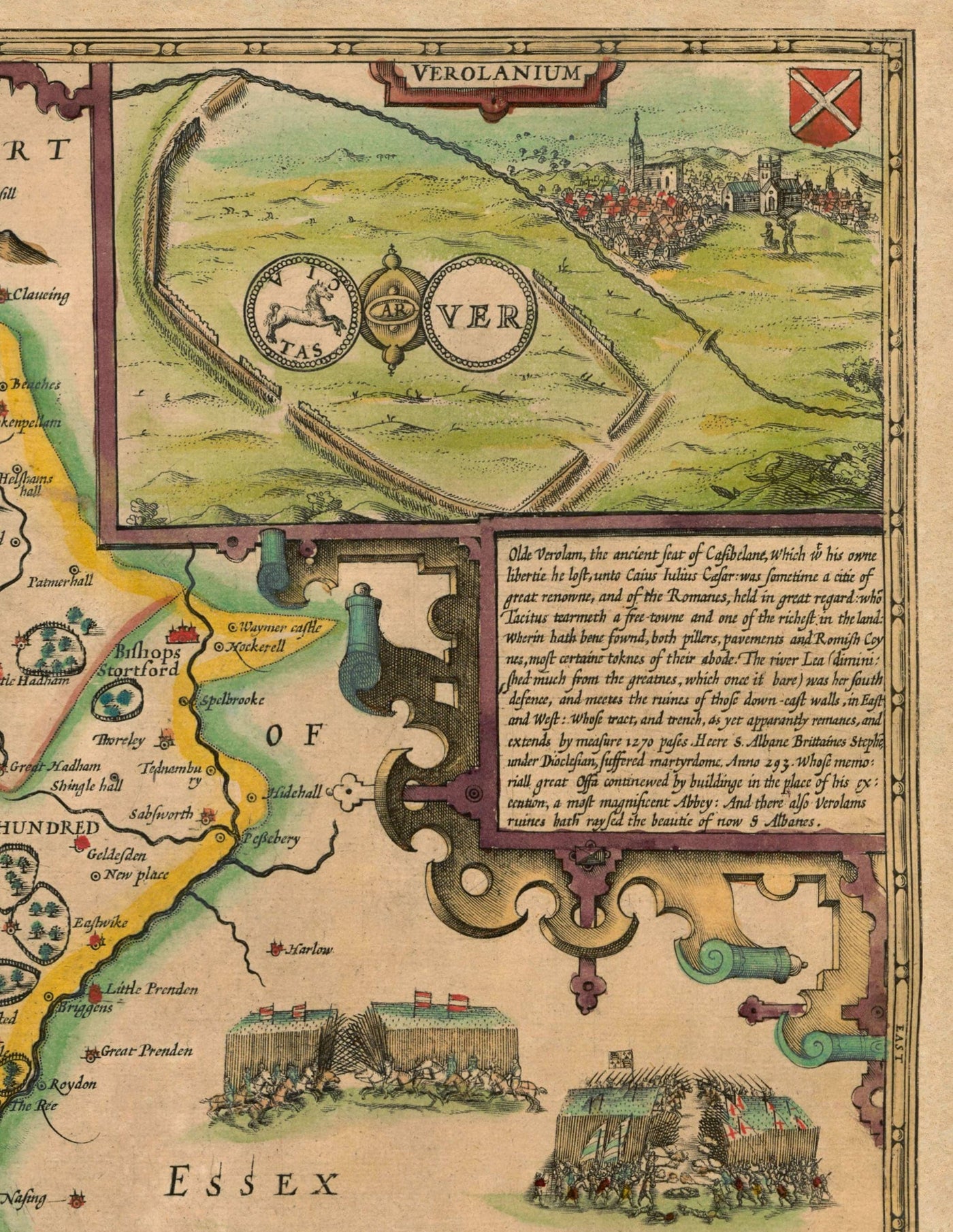 Old Map of Hertfordshire in 1611 by John Speed - Stevenage, St Albans, Watford, Hemel Hempstead