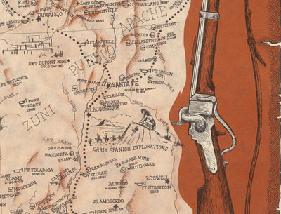 Alte Karte des amerikanischen Wilden Westens von Andy Dagosta aus dem Jahr 1968 - Cowboys, Indianer, Outlaws, Grenze, Oregon Trail