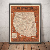 Old Map of the American Wild West by Andy Dagosta in 1968 - Cowboys, Indians, Outlaws, Frontier, Oregon Trail