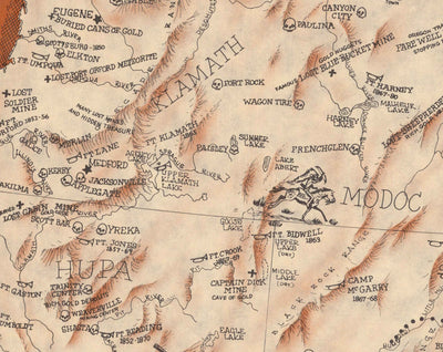 Alte Karte des amerikanischen Wilden Westens von Andy Dagosta aus dem Jahr 1968 - Cowboys, Indianer, Outlaws, Grenze, Oregon Trail