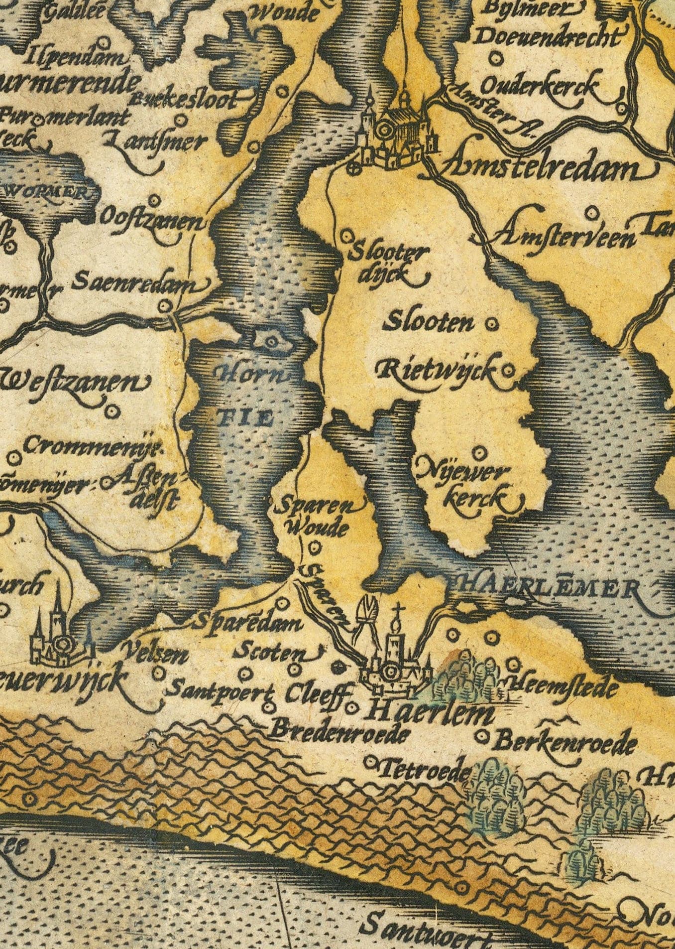 Ancienne carte de Hollande et Utrecht, 1595 par Abraham Ortelius - Amsterdam, Rotterdam, Haye, Utrecht