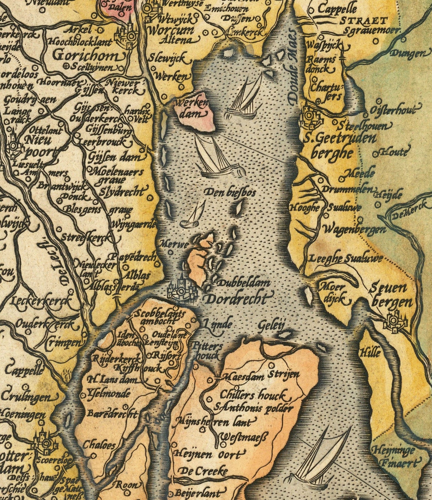 Alte Karte von Holland und Utrecht, 1595 von Abraham Ortelius - Amsterdam, Rotterdam, Haag, Utrecht