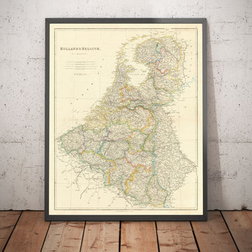 Old Map of Holland and Belgium, 1858 - Netherlands, Flanders, Luxembourg, Brussels, Bruge, Amsterdam, Antwerp
