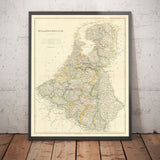 Old Map of Holland and Belgium, 1858 - Netherlands, Flanders, Luxembourg, Brussels, Bruge, Amsterdam, Antwerp