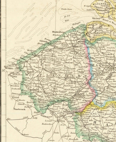 Carte ancienne de la Hollande et de la Belgique, 1858 - Pays-Bas, Flandres, Luxembourg, Bruxelles, Bruge, Amsterdam, Anvers