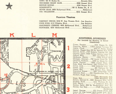 Antiguo mapa de recuerdo de Hollywood de "Starland", 1956 - Beverly Hills, Bel Air, Sunset, casas y direcciones de estrellas de cine