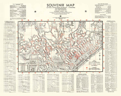 Old Hollywood Souvenir Map of "Starland", 1956 - Beverly Hills, Bel Air, Sunset, Movie Star Homes & Addresses