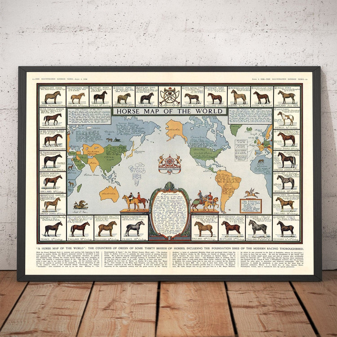 Old Horse Map, 1936 - Old World Atlas Chart with Origins of Breeds - T ...