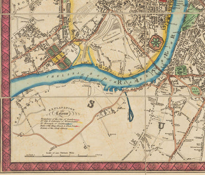 Old Map of London and Environs in 1822 by Thompson - Isle of Dogs, Bermondsey, Deptford, Covent Garden, Westminster