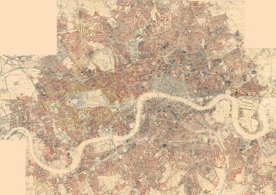 Old London Map - Art mural triptych antique - Greenwood 1830 ou carte de pauvreté 1898