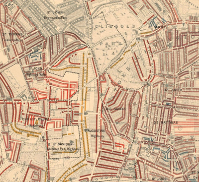 Carte de la pauvreté de Londres 1898-9, district nord, par Charles Booth - Camden, Islington, Stoke Newington, Kings Cross - N1, N1C, N5, N7, N16, N4