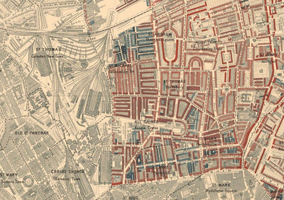 Carte de la pauvreté de Londres 1898-9, district nord, par Charles Booth - Camden, Islington, Stoke Newington, Kings Cross - N1, N1C, N5, N7, N16, N4