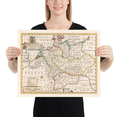 Ancienne carte de l'Allemagne antique, 1712 - Germanie, tribus germaniques, Noricum, Raie, Autriche, Suisse, Pologne, Danemark