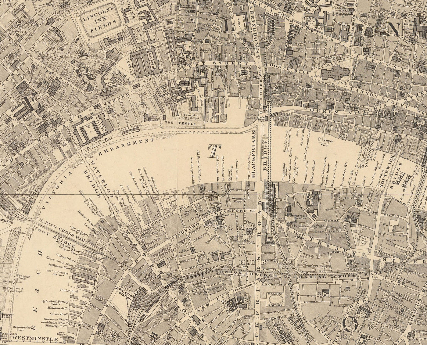 Big Old Map of London by Edward Stanford (1862, 1891) - Monochrome, Blue Thames or Handcoloured