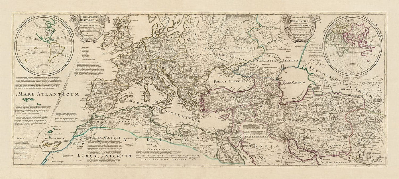 Alte römische Reich-Weltkarte von 400 Werbung - riesige riesige seltene Vintage-Karte von byzantinisch