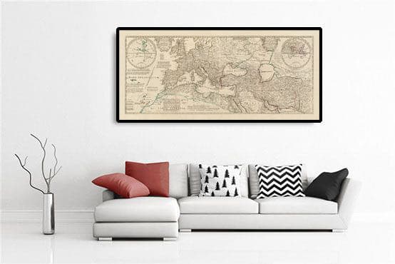 Startonight Canvas Wall Art Black and White Abstract Old Map Ship Retro Design, Dual View Surprise Artwork Modern Framed Ready to store Hang Wall