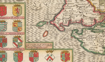 Old Map of Pembrokeshire Wales 1611 John Speed-Haverfordwest, St Davids, Fishguard