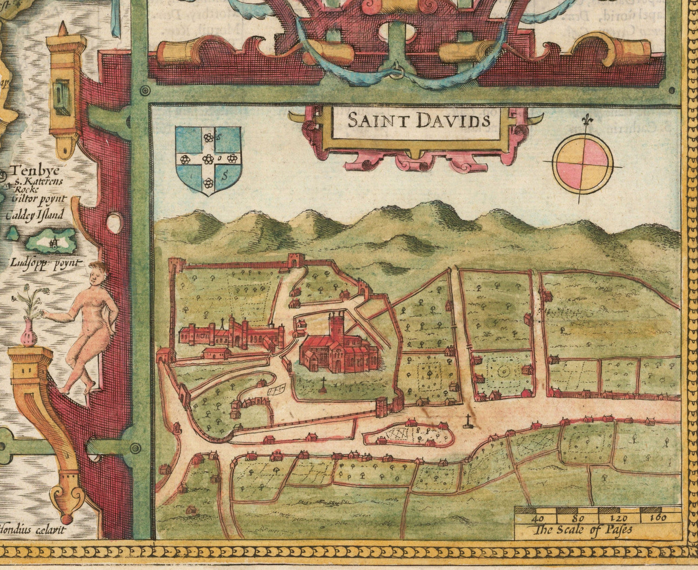 Alte Karte von Pembrokeshire Wales 1611 John Speed-Haverfordwest, St Davids, Fishguard