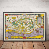 Mappa antica di Liverpool, 1934 di GH Parry - Carta pittorica della città - Mersey, Docks, Parchi, Edifici antichi 