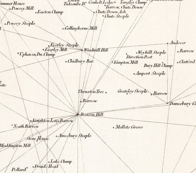 Ancienne carte de Hampshire, 1811 - Première triangulation Ordnance Article - Hills, Châteaux, Steeplés