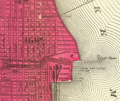 Old Map of Chicago After The Great Fire, 1871, Gaylord Watson - Downtown, Lake Michigan, River, Wards, Burnt District