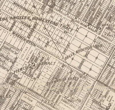 Old Map of Los Angeles, 1887 - Rare City Chart - Downtown, Chinatown, Financial District, Skid Row, Fashion District