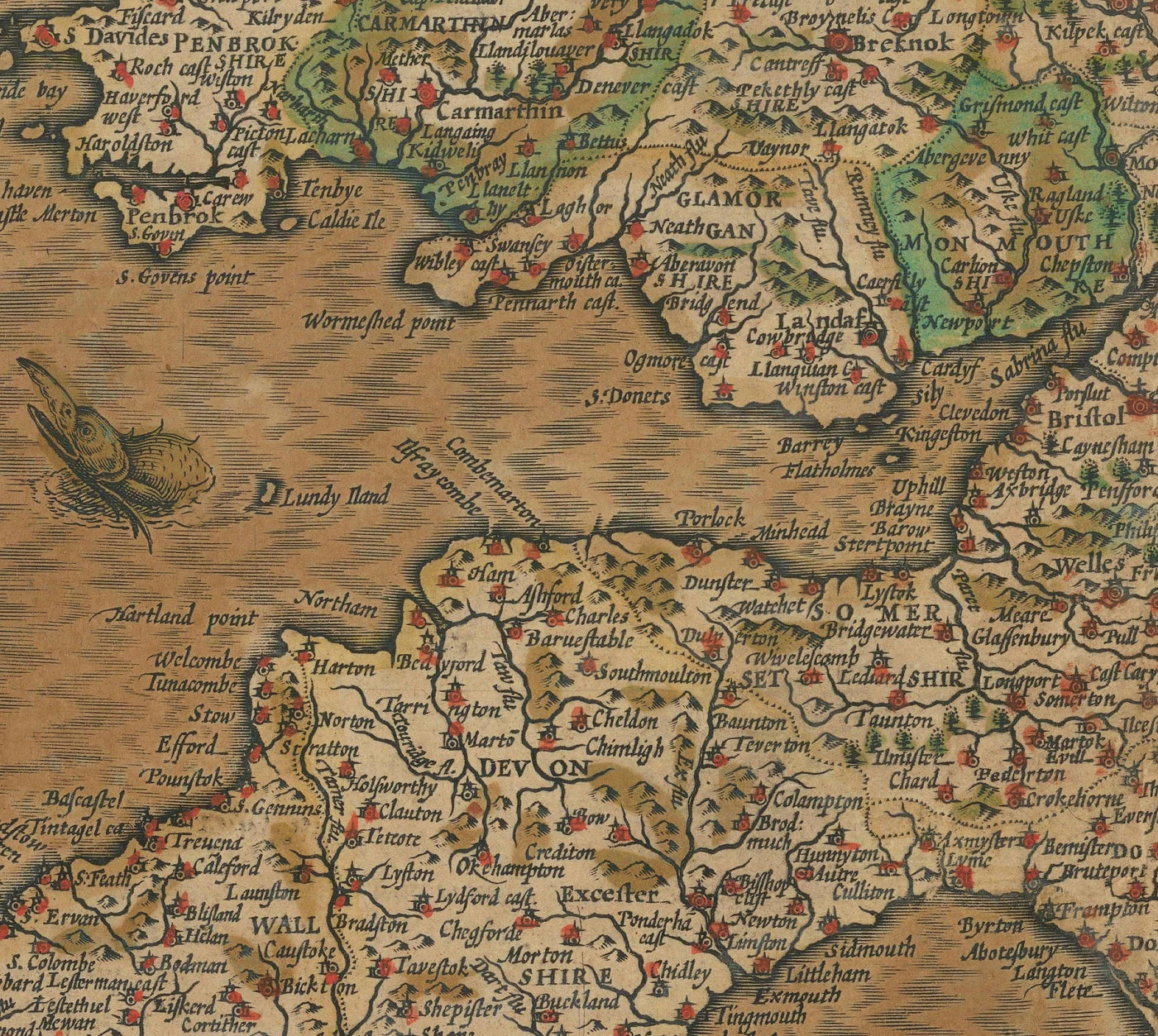 Old Map of England & Wales by John Speed, 1611 - Rare Handcoloured Chart of the "Kingdome of England"