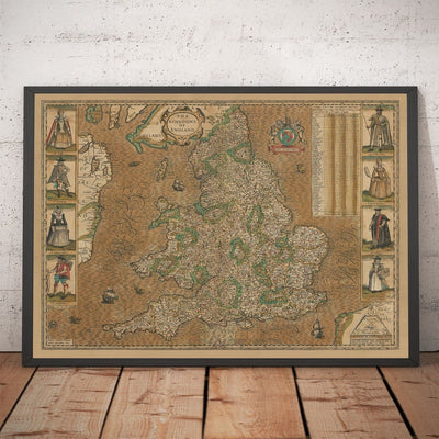 Viejo mapa de Inglaterra y Gales por John Speed, 1611 - Rara gráfico de manos hechos de la "Kingdome de Inglaterra"