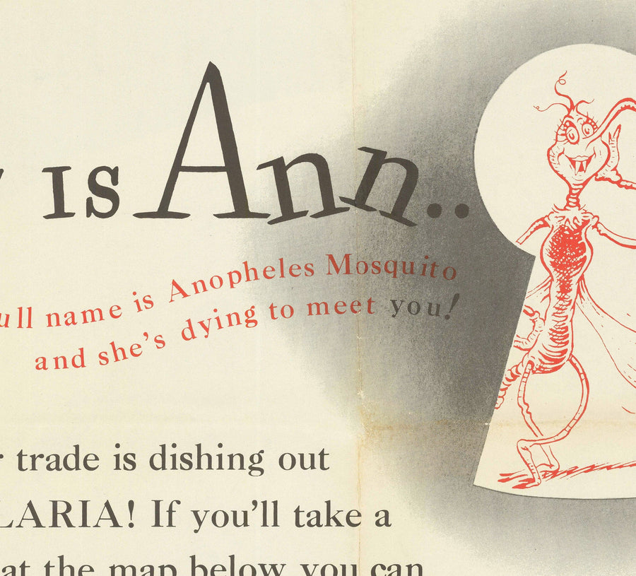 Mapa del Mundo Viejo por el Dr. Seuss, 1943 - Gráfico de pared del Malaria del Ejército de los EE. UU. Desde la Segunda Guerra Mundial