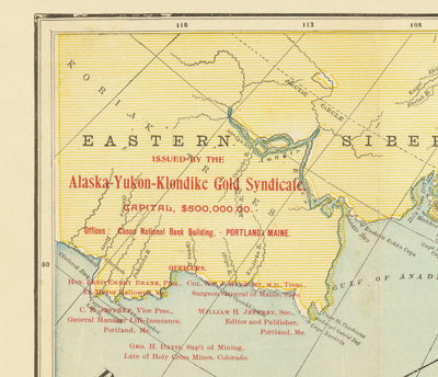 Ancienne carte d'Alaska, 1897 - Klondike Yukon Gold Rush - Inuit & Eskimos et Îles Aleutenes