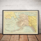 Ancienne carte d'Alaska, 1897 - Klondike Yukon Gold Rush - Inuit & Eskimos et Îles Aleutenes