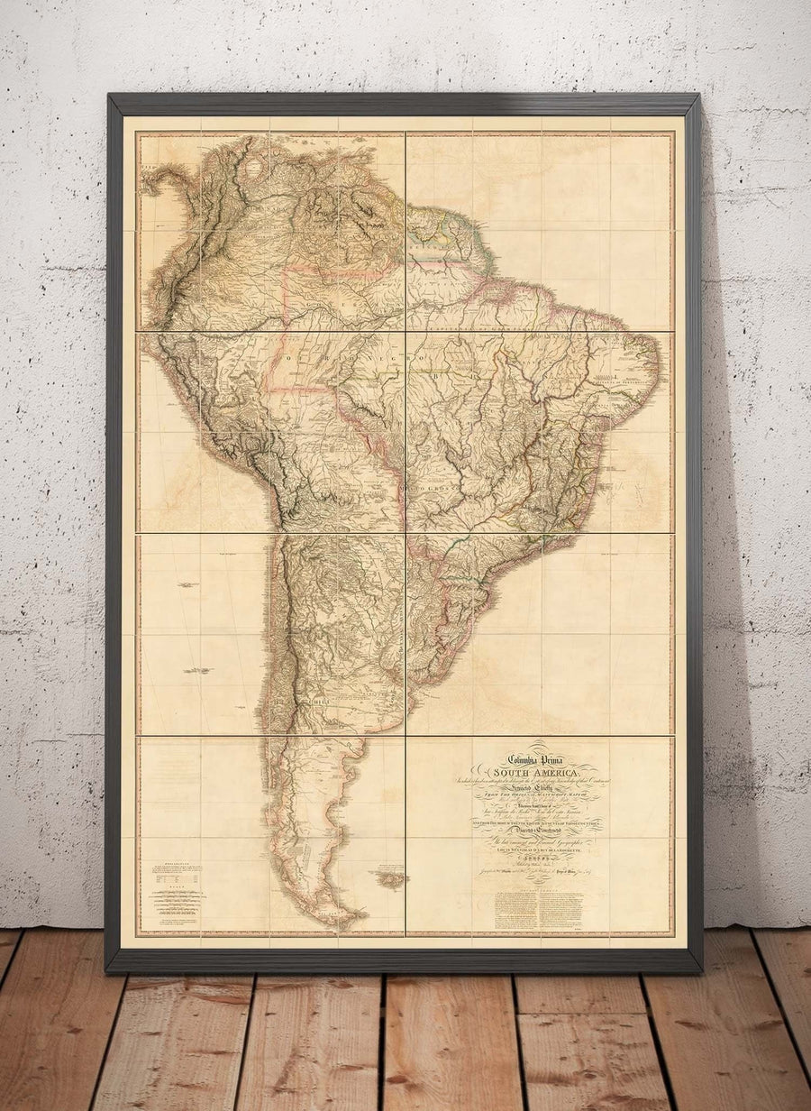 Rara mappa antica del Sud America di Faden, 1807 - Colonialismo spagnolo - Brasile, Perù, Colombia, Cile, Venezuela, Amazzonia 