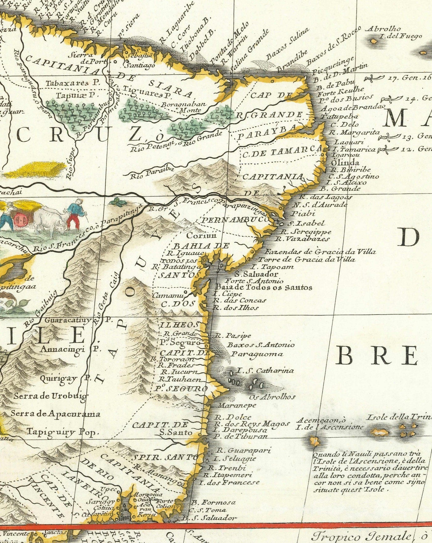 Mapa antiguo de Sudamérica por Coronelli 1690 - Brasil, Colonias españolas, Perú, Paraguay, Venezuela, Magellanica, Amazon