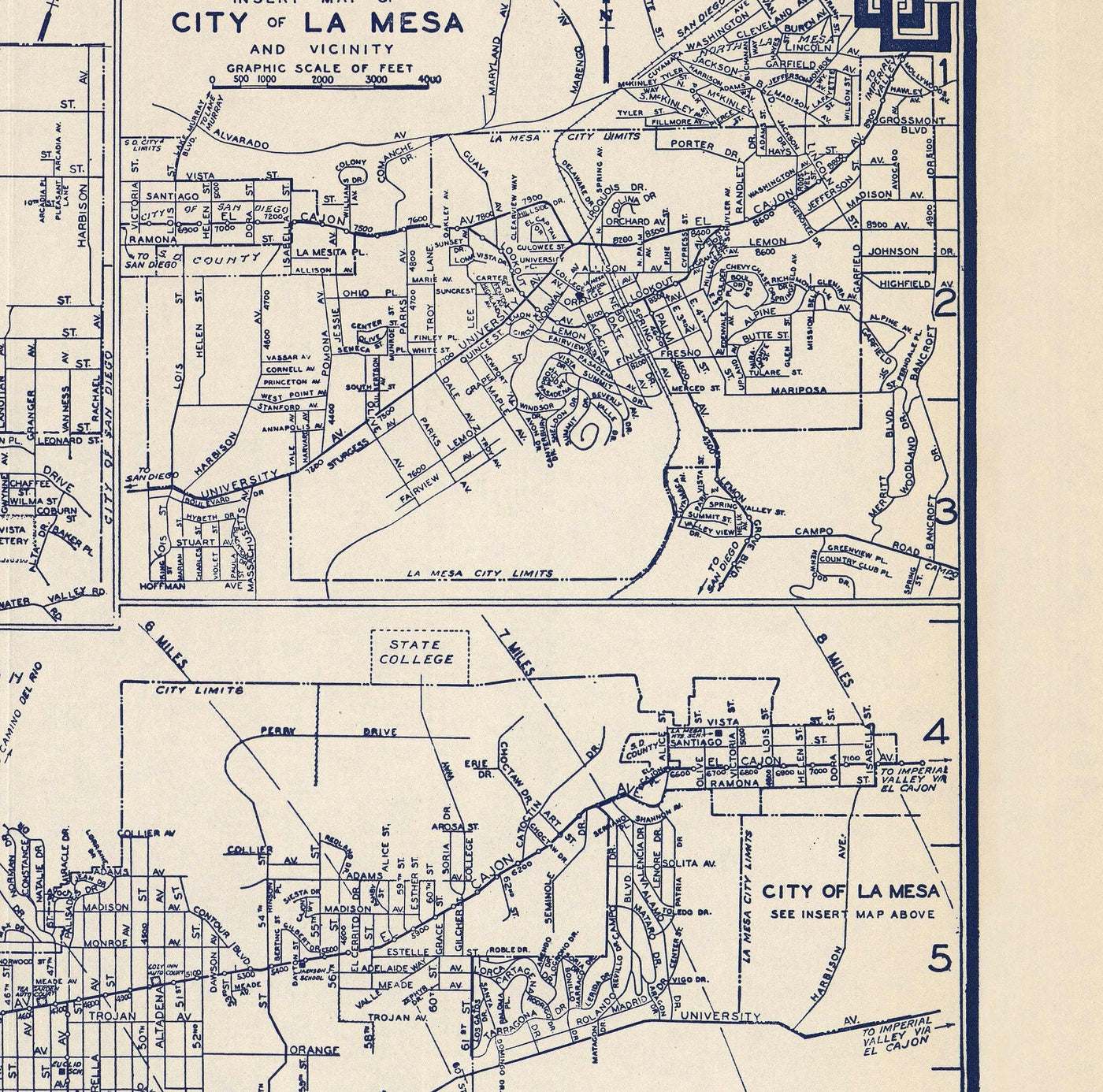 Ancienne Carte de San Diego, 1938 par Thomas Bros - National City, La Jolla, La Mesa, Downtown, Balboa Park & ​​Zoo, North Island