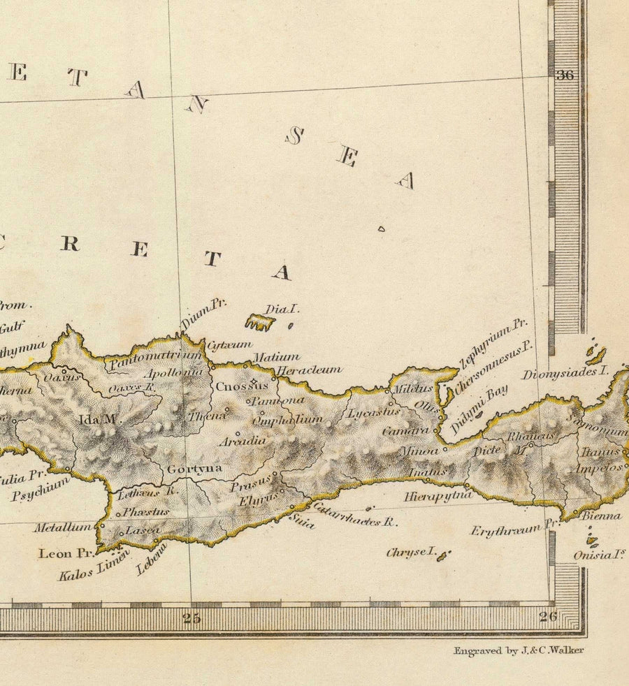 Mappa antica della Grecia, 1829, di SDUK - Creta, Egeo, Atene, Arcadia, Attica, Cicladi, Zante 