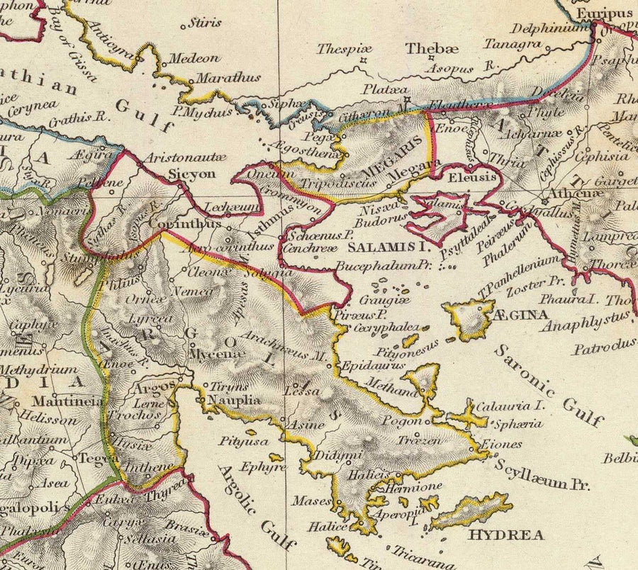 Mappa antica della Grecia, 1829, di SDUK - Creta, Egeo, Atene, Arcadia, Attica, Cicladi, Zante 