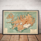 Mapa antiguo de Islandia por Samuel EggTertsson, 1928 - Reykjavik, Keflavik, Geysir, Gulfoss, Volcanes, Glaciares