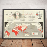 Old World Map by Dr. Seuss, 1943 - US Army Malaria Wall Chart from World War 2