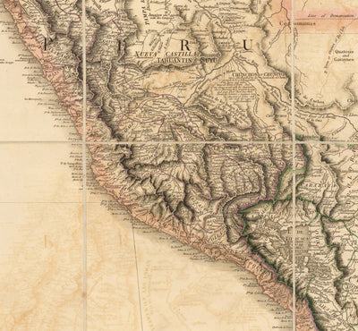 Viejo mapa raro de Sudamérica por Faden, 1807 - Colonialismo español - Brasil, Perú, Colombia, Chile, Venezuela, Amazon