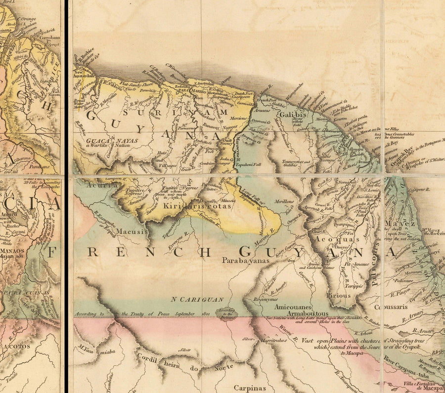 Rara mappa antica del Sud America di Faden, 1807 - Colonialismo spagnolo - Brasile, Perù, Colombia, Cile, Venezuela, Amazzonia 
