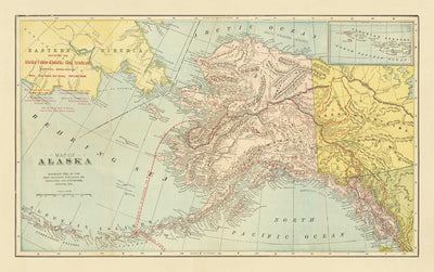 Mapa antiguo de Alaska, 1897 - Klondike Yukon Gold Rush - Inuit & Eskimos y Islas Aleutianas