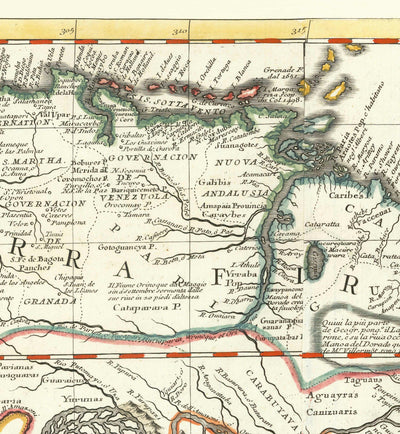 Mapa antiguo de Sudamérica por Coronelli 1690 - Brasil, Colonias españolas, Perú, Paraguay, Venezuela, Magellanica, Amazon