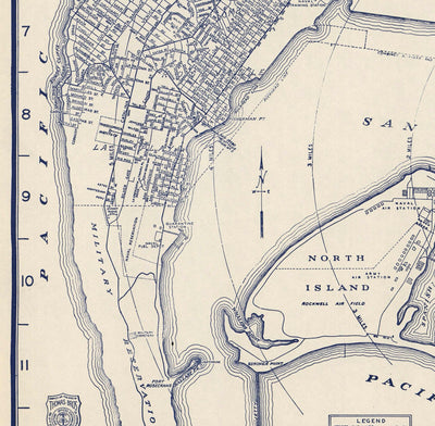 Old Map of San Diego, 1938 by Thomas Bros - National City, La Jolla, La Mesa, Downtown, Balboa Park & Zoo, North Island