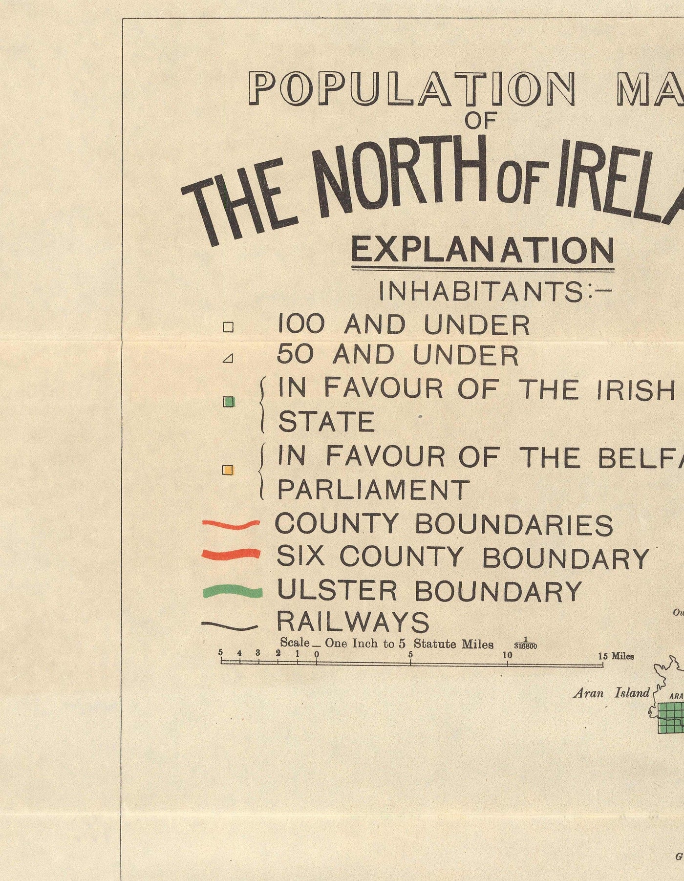 Old Map of Northern Ireland, Ulster in 1923 - Irish Free State, Anglo-Irish Treaty Population Chart