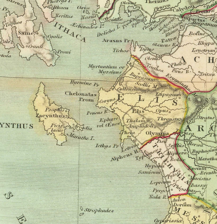 Mappa antica della Grecia, 1834, di Teesdale - Creta, Macedonia, Corfù, Albania, Atene, Tessaglia, Attica 