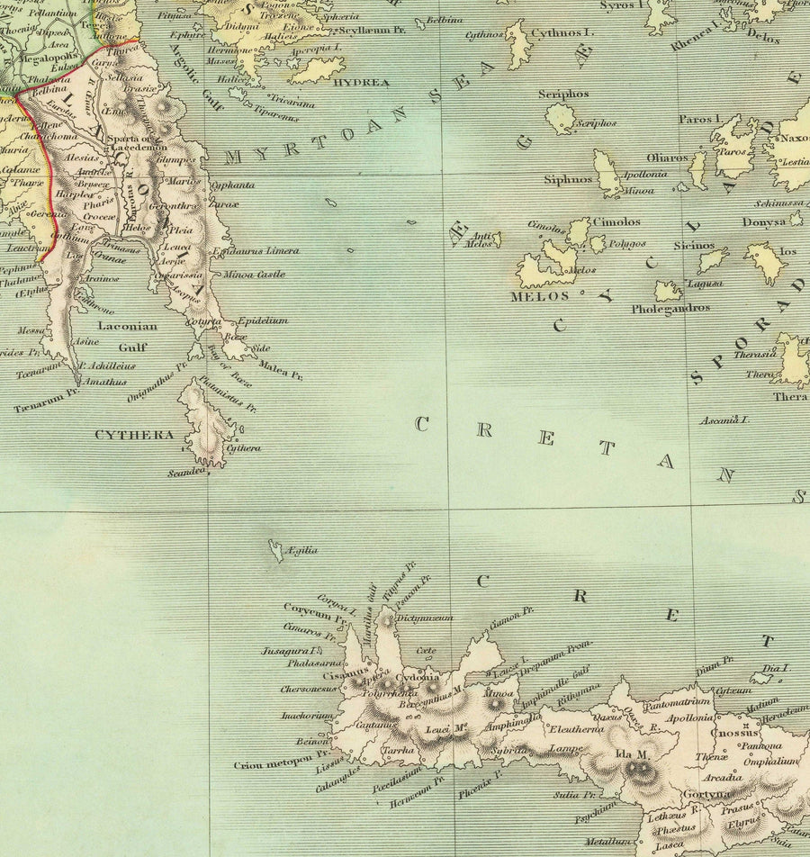 Mappa antica della Grecia, 1834, di Teesdale - Creta, Macedonia, Corfù, Albania, Atene, Tessaglia, Attica 